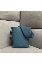 CELINE SANGLE SMALL BUCKET BAG IN SOFT GRAINED CALFSKIN 189303 BLUE HV05325RX32