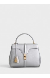 CELINE SMALL 16 BAG IN LAMINATED GRAINED CALFSKIN 188003 SILVER HV09902vX95