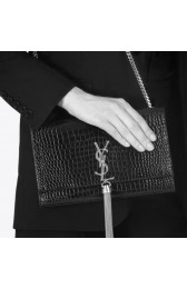 Cheap Copy Yves saint Laurent crocodile leather Shoulder Bag 1456 black Silver Chain HV02849Eq45