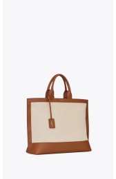 Cheap Yves Saint Laurent SHOPPING TAG IN CANVAS AND LEATHER Y615719 brown&white HV07681sZ66