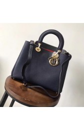 Dior Diorissimo Bag in Original Grainy Leather CD0678 navy blue & Gold-Tone Metal HV08921Yr55