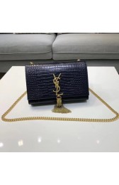 Fake SAINT LAURENT Kate croc-embossed leather shoulder bag 474366 Royal Blue HV01604tu77