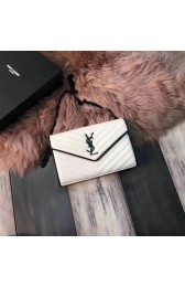 Fake SAINT LAURENT Monogram quilted leather wallet-on-chain 86773 White&black HV03878GR32