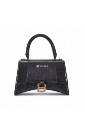 Fashion Balenciaga Hourglass Small Top Handle Bag crocodile embossed calfskin B108891E black HV09039Of26