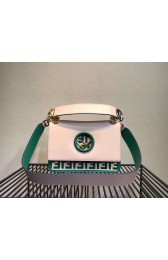 FENDI Kan I Leather Shoulder Bag 8BT284 white&green HV07544Zr53