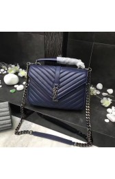 Hot YSL Flap Bag Calfskin Leather 392737 blue silver buckle HV01510Nm85