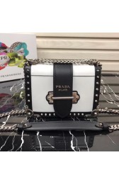 Imitation 1:1 Prada Cahier studded leather bag 1BD045-1 white&black HV11767LT32