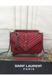 Imitation YSL Flap Bag Calfskin Leather 2508 red silver buckle HV04737uq94