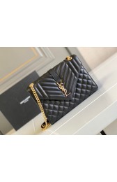 Imitation Yves Saint Laurent Calfskin Leather 487206 black&gold HV08824EY79