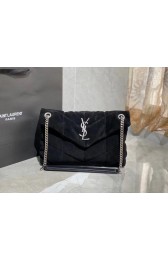 Imitation Yves Saint Laurent LOULOU PUFFER SMALL BAG SATCHEL IN SUEDE 74761 Black HV09317Xr29