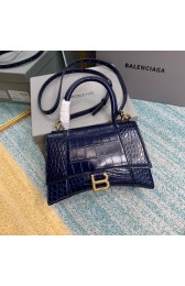 Knockoff Balenciaga HOURGLASS SMALL TOP HANDLE BAG crocodile embossed calfskin B108895E dark blue HV00732WW40