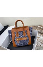 Knockoff CELINE MICRO LUGGAGE HANDBAG IN TEXTILE AND CALFSKIN 167793 TAN&BLUE HV01122JF45