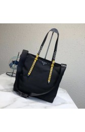 Knockoff Prada Saffiano leather and nylon tote 1BG212 black&yellow HV01097WW40