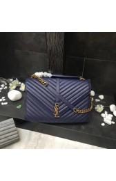 Luxury Replica YSL Flap Bag Calfskin Leather 392738 blue Gold buckle HV02659vv50