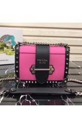 Prada Cahier studded leather bag 1BD045-1 rose&black HV08204lk46