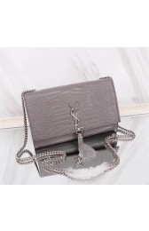 Replica Cheap SAINT LAURENT Kate monogram medium crocodile-embossed leather shoulder bag 9288 grey HV00141Mq48