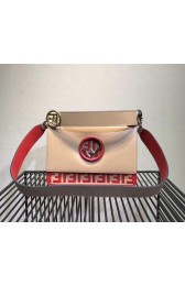 Replica FENDI Kan I Leather Shoulder Bag 8BT284 Apricot&red HV05083Ye83