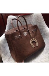 Replica Hermes Real ostrich leather birkin bag BK35 Chocolates HV03647BJ25