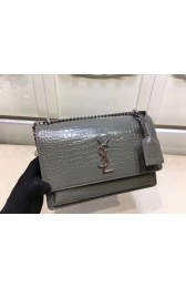 SAINT LAURENT Monogram Sunset medium crocodile-embossed leather cross-body bag 00931 Grey HV04697Pf97