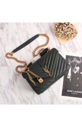 YSL Flap Bag Calfskin Leather 26611 green HV06884vK93