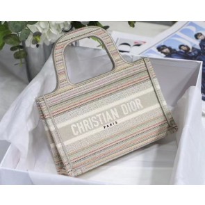 AAA 1:1 MINI DIOR BOOK TOTE Multicolor Stripes Embroidery S5475Z HV01866yF79