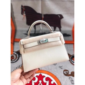 Best Hermes original mini Kelly chevre mysore K19CM white&silver Metal HV06285Ml87