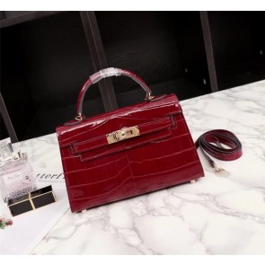 Designer Hermes Kelly 19cm Tote Bag crocodile Leather KL19 fuchsia HV06039vs94