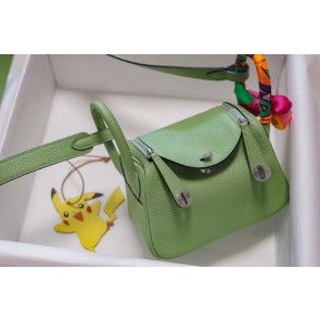 Fake Hermes mini Lindy Togo Leather Bag LD19 green&Silver-Tone Metal HV10954ny77