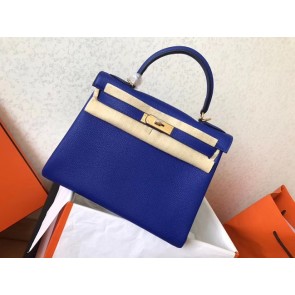 Fake Hermes original Togo leather kelly bag KL320 blue HV08940pE71