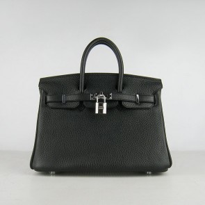 Hermes birkin 25cm calfskin leather H25 black in silver HV09573fj51