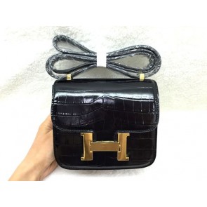 Hermes Constance Bag Croco Leather 3326 Black HV04723mV18