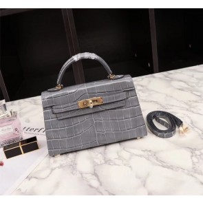 Hermes Kelly 19cm Tote Bag crocodile Leather KL19 grey HV10404KX86