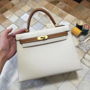 Hermes Kelly 28cm Shoulder Bags Epsom original Leather KL28 creamy-white HV01706dX32