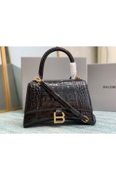 Balenciaga HOURGLASS SMALL TOP HANDLE BAG crocodile embossed calfskin B108895E black HV11303nQ90