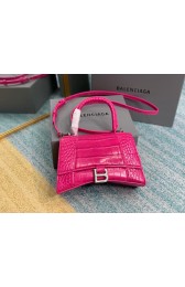 Balenciaga HOURGLASS SMALL TOP HANDLE BAG crocodile embossed calfskin B108895E neon pink HV06026Is53