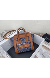 CELINE NANO LUGGAGE BAG IN FLORAL JACQUARD AND CALFSKIN 189242 TAN&BLUE HV10770Gp37