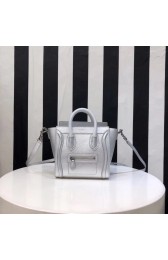 CELINE NANO LUGGAGE BAG IN LAMINATED LAMBSKIN 189244-26 silver HV00560zd34