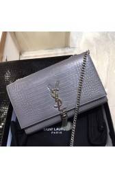 Cheap Fake Yves saint Laurent crocodile leather Shoulder Bag 1456 grey Silver Chain HV04099BC48