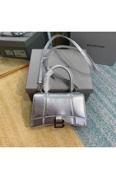 Fake Balenciaga Hourglass XS Top Handle Bag shiny box calfskin 28331 silver HV00842bz90