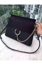 Fake Chloe Faye Shoulder Bag Suede Leather 9201L black HV08929Iw51