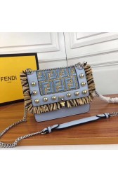 Fake Fendi Calfskin Leather Flap Shoulder Bag FF019 Blue HV07848yQ90