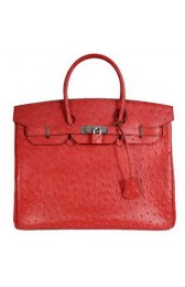 Hermes Birkin 35CM Tote Bags Ostrich Togo Leather Red Silver HV03858UW57