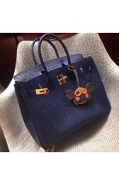 Hermes Real ostrich leather birkin bag BK35 dark blue HV02807iv85