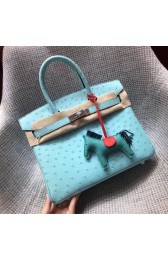 Hermes Real ostrich leather birkin bag BK35 sky blue HV09345JD63