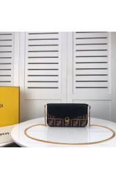 Imitation AAA Fendi WALLET ON CHAIN WITH POUCHES leather mini-bag F0005 black&brown HV11492RP55