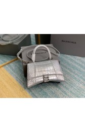 Imitation Balenciaga HOURGLASS SMALL TOP HANDLE BAG crocodile embossed calfskin B108895E silver HV01689SU34