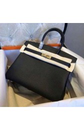 Imitation Hermes Birkin H35 new model litchi grain gold chain black HV05467uq94