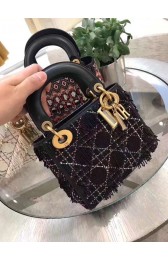 Imitation MINI LADY DIOR BAG IN EMBROIDERED CALFSKIN AM0505 black HV07250VO34