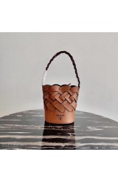 Imitation Prada Original Leather Woven Pattern Bucket Bag 1BG049 apricot HV09648ye39