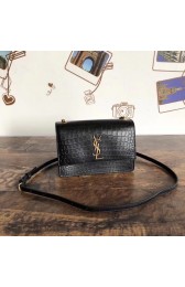 Imitation SAINT LAURENT Sunset croc-embossed leather cross-body bag 6781 black HV00499KV93